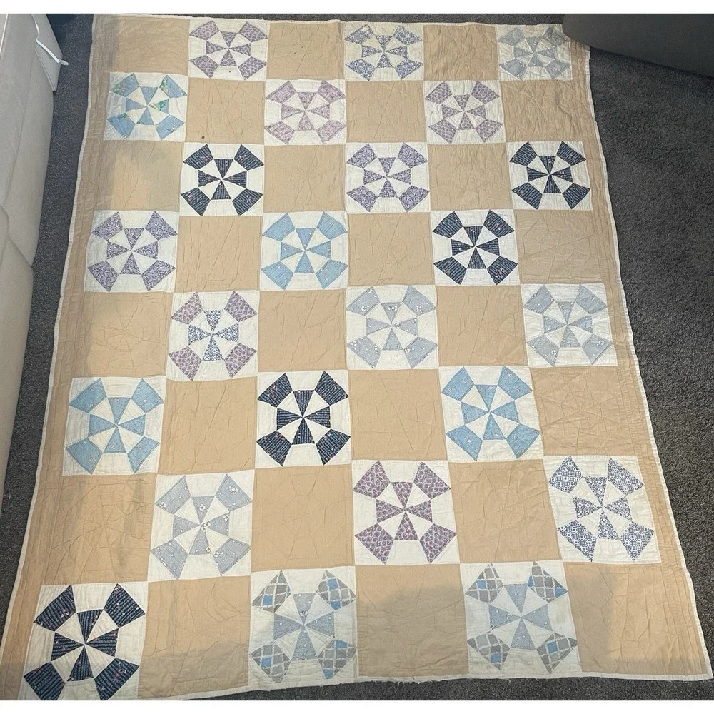 VTG Antique 1930's Handmade Patch Work Quilt 82 x 64 Friendship Star Cottage